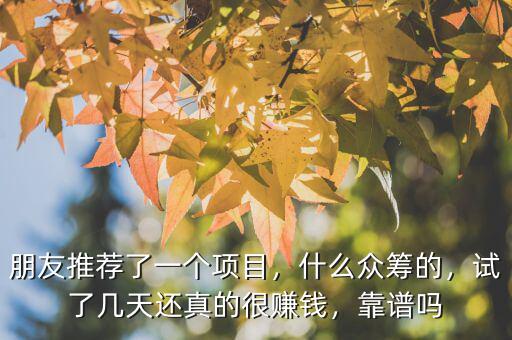 朋友推薦了一個項(xiàng)目，什么眾籌的，試了幾天還真的很賺錢，靠譜嗎
