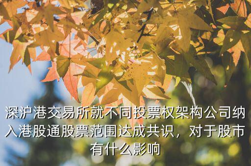 深滬港交易所就不同投票權(quán)架構(gòu)公司納入港股通股票范圍達成共識，對于股市有什么影響