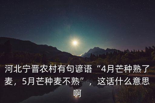 河北寧晉農(nóng)村有句諺語“4月芒種熟了麥，5月芒種麥不熟”，這話什么意思啊