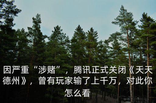 因嚴重“涉賭”，騰訊正式關閉《天天德州》，曾有玩家輸了上千萬，對此你怎么看