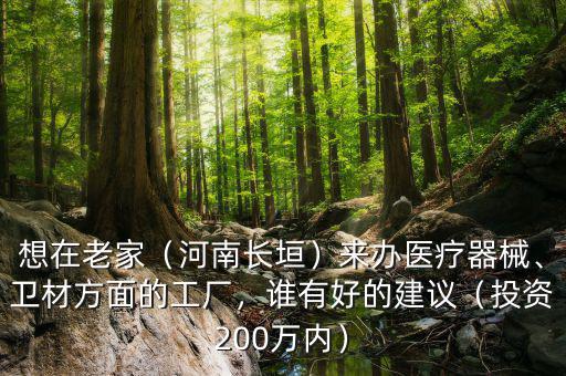 想在老家（河南長垣）來辦醫(yī)療器械、衛(wèi)材方面的工廠，誰有好的建議（投資200萬內(nèi)）