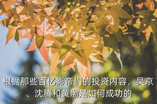 根據(jù)那些百億影帝們的投資內(nèi)容，吳京、沈騰和黃渤是如何成功的
