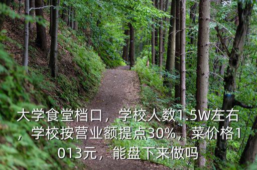 大學(xué)食堂檔口，學(xué)校人數(shù)1.5W左右，學(xué)校按營(yíng)業(yè)額提點(diǎn)30%，菜價(jià)格1013元，能盤下來(lái)做嗎