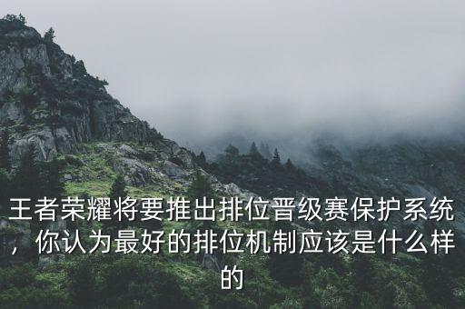 王者榮耀將要推出排位晉級賽保護(hù)系統(tǒng)，你認(rèn)為最好的排位機(jī)制應(yīng)該是什么樣的