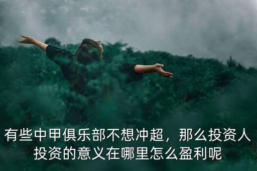 有些中甲俱樂部不想沖超，那么投資人投資的意義在哪里怎么盈利呢