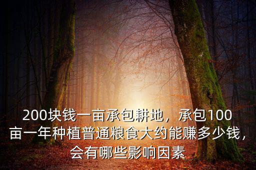 200塊錢一畝承包耕地，承包100畝一年種植普通糧食大約能賺多少錢，會有哪些影響因素