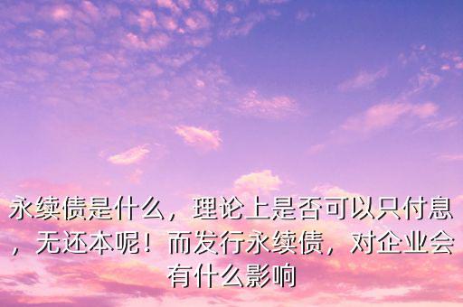永續(xù)債是什么，理論上是否可以只付息，無還本呢！而發(fā)行永續(xù)債，對企業(yè)會有什么影響