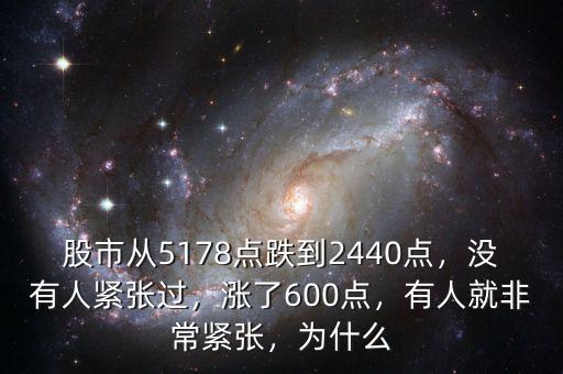 股市從5178點(diǎn)跌到2440點(diǎn)，沒(méi)有人緊張過(guò)，漲了600點(diǎn)，有人就非常緊張，為什么