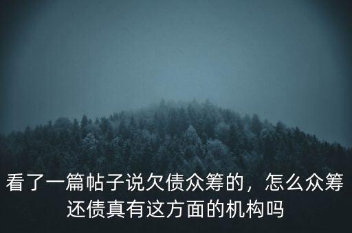 看了一篇帖子說欠債眾籌的，怎么眾籌還債真有這方面的機構(gòu)嗎