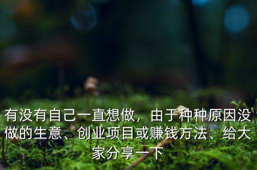 有沒有自己一直想做，由于種種原因沒做的生意、創(chuàng)業(yè)項(xiàng)目或賺錢方法、給大家分享一下