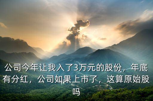 公司今年讓我入了3萬元的股份，年底有分紅，公司如果上市了，這算原始股嗎