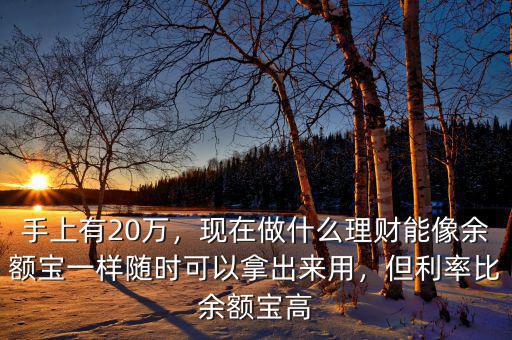 手上有20萬，現(xiàn)在做什么理財能像余額寶一樣隨時可以拿出來用，但利率比余額寶高