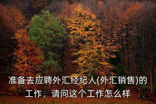 準備去應聘外匯經紀人(外匯銷售)的工作，請問這個工作怎么樣