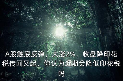 A股觸底反彈，大漲2%，收盤降印花稅傳聞?dòng)制?，你認(rèn)為近期會(huì)降低印花稅嗎