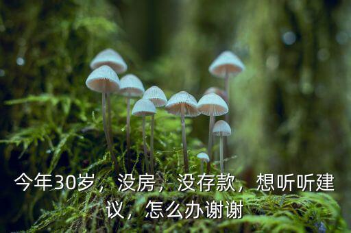 今年30歲，沒房，沒存款，想聽聽建議，怎么辦謝謝