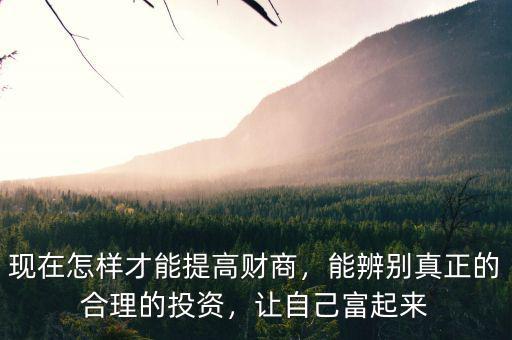 現(xiàn)在怎樣才能提高財商，能辨別真正的合理的投資，讓自己富起來