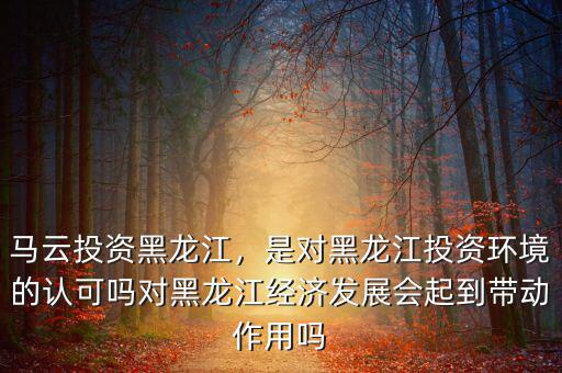 馬云投資黑龍江，是對黑龍江投資環(huán)境的認(rèn)可嗎對黑龍江經(jīng)濟(jì)發(fā)展會起到帶動作用嗎