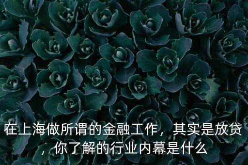 在上海做所謂的金融工作，其實(shí)是放貸，你了解的行業(yè)內(nèi)幕是什么