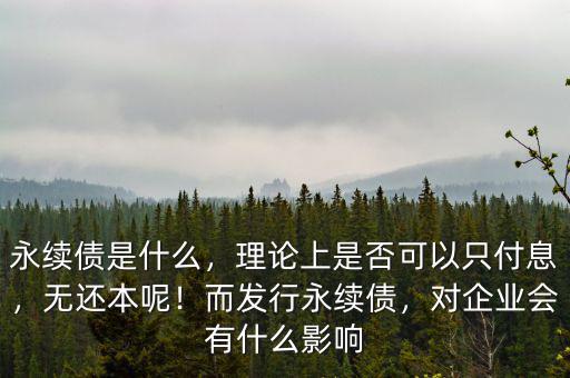 永續(xù)債是什么，理論上是否可以只付息，無還本呢！而發(fā)行永續(xù)債，對企業(yè)會有什么影響