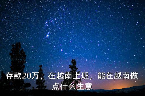 存款20萬，在越南上班，能在越南做點什么生意