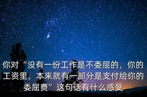 你對(duì)“沒有一份工作是不委屈的，你的工資里，本來就有一部分是支付給你的委屈費(fèi)”這句話有什么感受