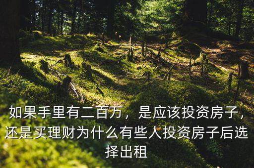 如果手里有二百萬，是應(yīng)該投資房子，還是買理財(cái)為什么有些人投資房子后選擇出租