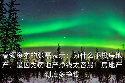 高領(lǐng)資本的張磊表示：為什么不投房地產(chǎn)，是因?yàn)榉康禺a(chǎn)掙錢(qián)太容易！房地產(chǎn)到底多掙錢(qián)