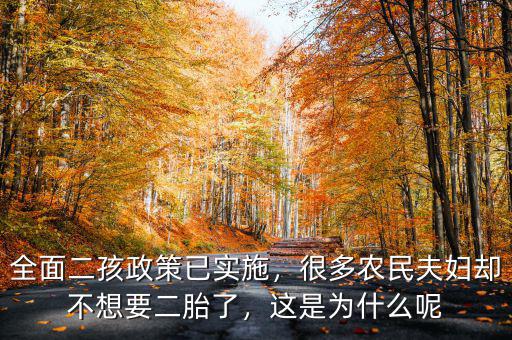 全面二孩政策已實(shí)施，很多農(nóng)民夫婦卻不想要二胎了，這是為什么呢