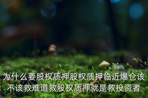 為什么要股權質(zhì)押股權質(zhì)押臨近爆倉該不該救難道救股權質(zhì)押就是救投資者