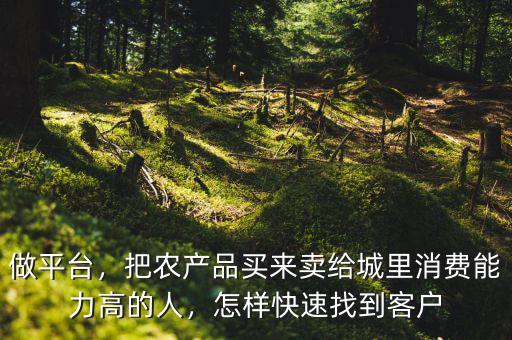 做平臺，把農產品買來賣給城里消費能力高的人，怎樣快速找到客戶