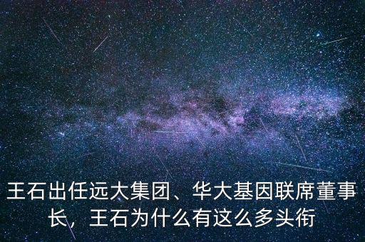 王石出任遠(yuǎn)大集團(tuán)、華大基因聯(lián)席董事長，王石為什么有這么多頭銜