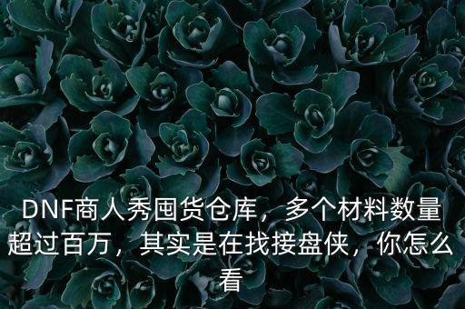 DNF商人秀囤貨倉庫，多個材料數(shù)量超過百萬，其實是在找接盤俠，你怎么看