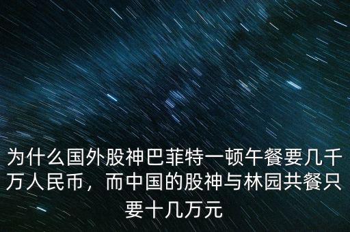 為什么國外股神巴菲特一頓午餐要幾千萬人民幣，而中國的股神與林園共餐只要十幾萬元
