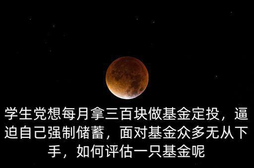 學(xué)生黨想每月拿三百塊做基金定投，逼迫自己強(qiáng)制儲(chǔ)蓄，面對(duì)基金眾多無(wú)從下手，如何評(píng)估一只基金呢