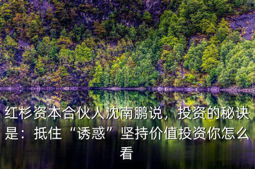 紅杉資本合伙人沈南鵬說，投資的秘訣是：抵住“誘惑”堅持價值投資你怎么看
