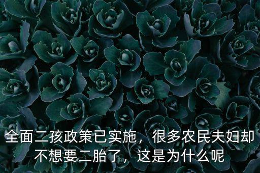 全面二孩政策已實(shí)施，很多農(nóng)民夫婦卻不想要二胎了，這是為什么呢