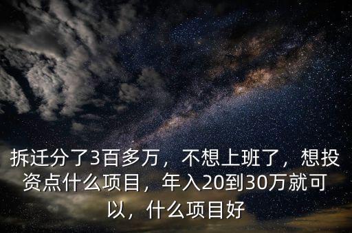 拆遷分了3百多萬，不想上班了，想投資點什么項目，年入20到30萬就可以，什么項目好