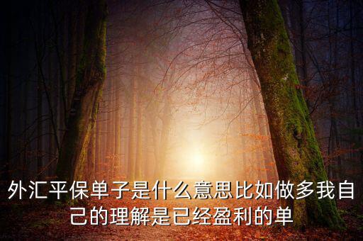 外匯平保單子是什么意思比如做多我自己的理解是已經盈利的單