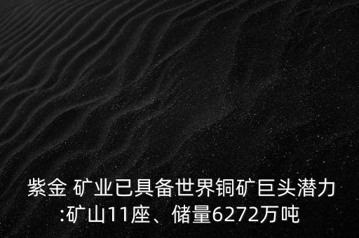 紫金 礦業(yè)已具備世界銅礦巨頭潛力:礦山11座、儲量6272萬噸