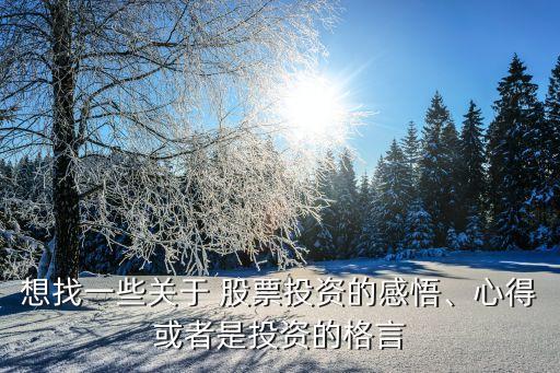 想找一些關(guān)于 股票投資的感悟、心得或者是投資的格言