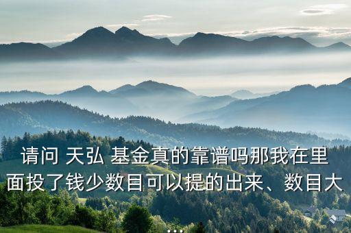 請(qǐng)問(wèn) 天弘 基金真的靠譜嗎那我在里面投了錢(qián)少數(shù)目可以提的出來(lái)、數(shù)目大...