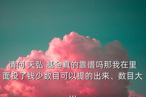 請問 天弘 基金真的靠譜嗎那我在里面投了錢少數(shù)目可以提的出來、數(shù)目大...