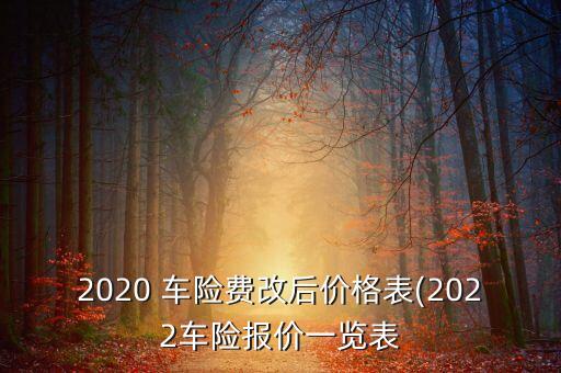 2020 車險費(fèi)改后價格表(2022車險報價一覽表