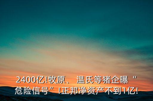 2400億!牧原、 溫氏等豬企曝“危險信號”!正邦凈資產不到1億!