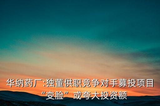 華納藥廠:獨(dú)董供職競爭對(duì)手募投項(xiàng)目“變臉”或夸大投資額
