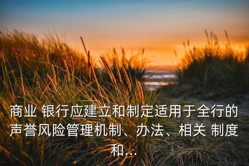 商業(yè) 銀行應(yīng)建立和制定適用于全行的聲譽(yù)風(fēng)險(xiǎn)管理機(jī)制、辦法、相關(guān) 制度和...