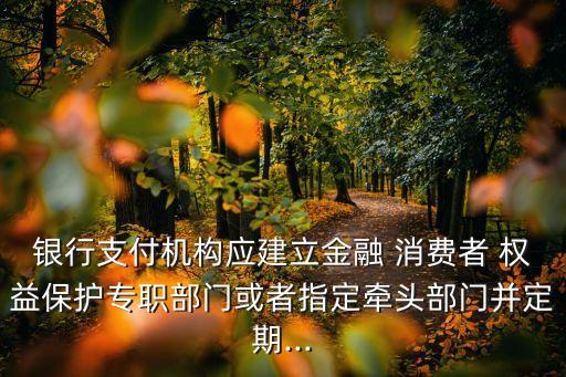 銀行支付機構應建立金融 消費者 權益保護專職部門或者指定牽頭部門并定期...