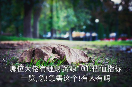 哪位大佬有理財(cái)資源101.估值指標(biāo)一覽,急!急需這個!有人有嗎