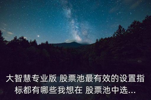 大智慧專(zhuān)業(yè)版 股票池最有效的設(shè)置指標(biāo)都有哪些我想在 股票池中選...