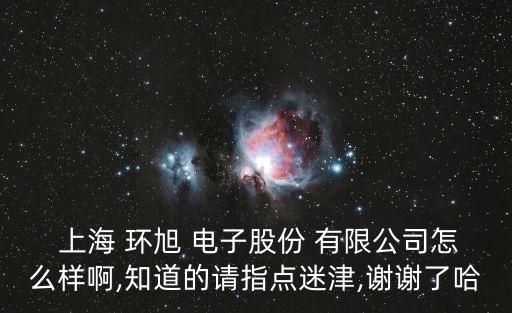  上海 環(huán)旭 電子股份 有限公司怎么樣啊,知道的請指點迷津,謝謝了哈
